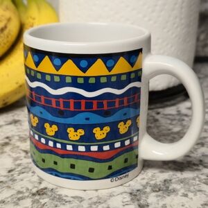 Vintage 90s Disney Colorful Patterned Mug Like New Mickey Mouse And Nature Scene
